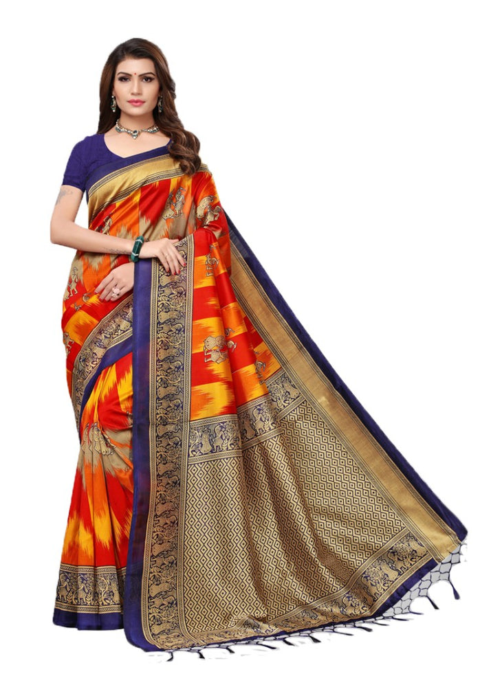 Navy Blue, Red, Multi Color Poly Silk Printed Work Saree only in Bigswipe