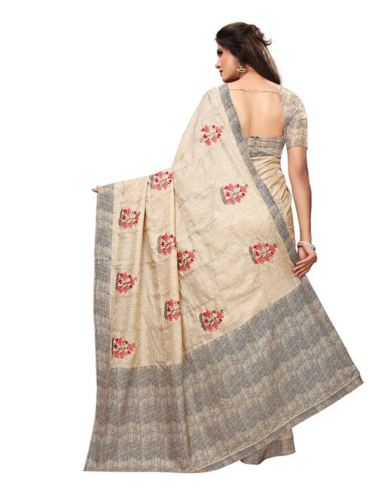 Beige, Black Color Vichitra Silk (Art Silk) Saree only in Bigswipe