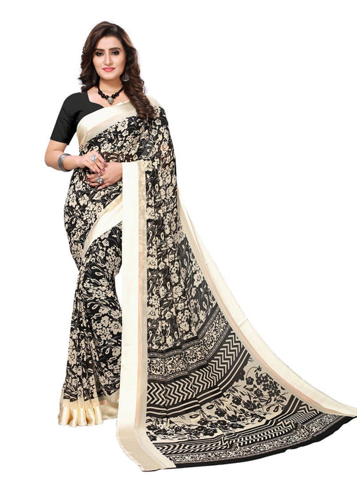 Cream, Black Color  Georgette Saree only in Bigswipe