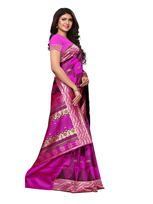 Pink, Black Color Poly Silk Saree only in Bigswipe