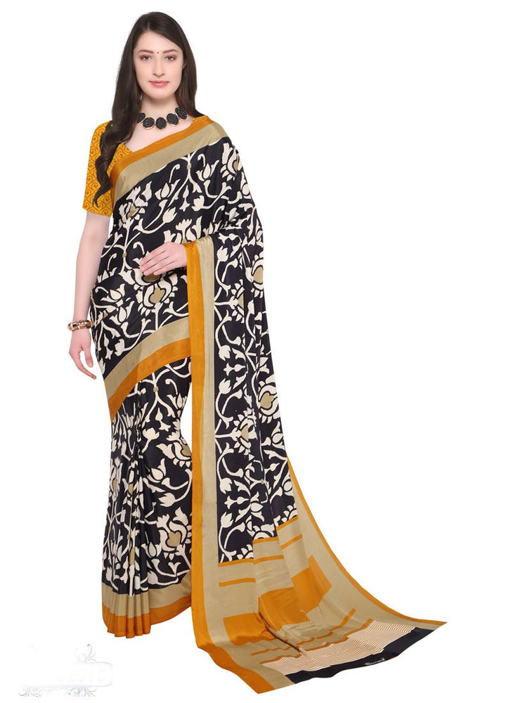 Black, Off White Color Crepe Saree only in Bigswipe