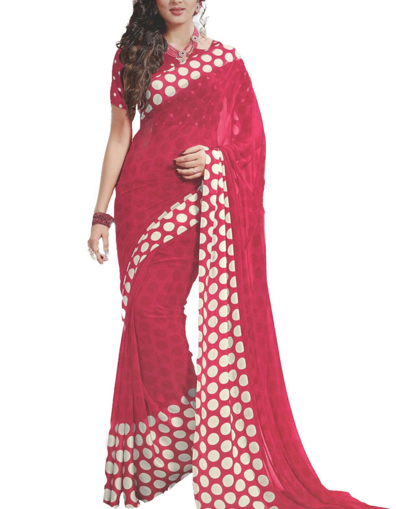 Georgette Digital Saree With Blouse-Dark Pink only in Bigswipe