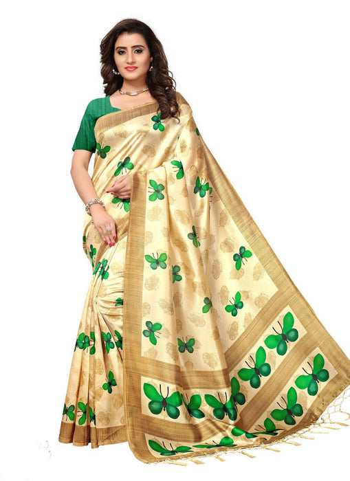 Beige, Green Color  Poly Silk Saree only in Bigswipe