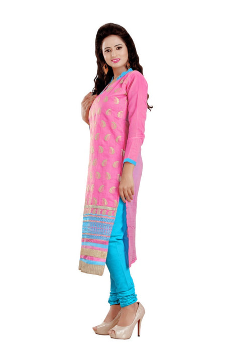 Womens Designer Pink Chanderi Partywear Salwar Suit Dress Material For Womens