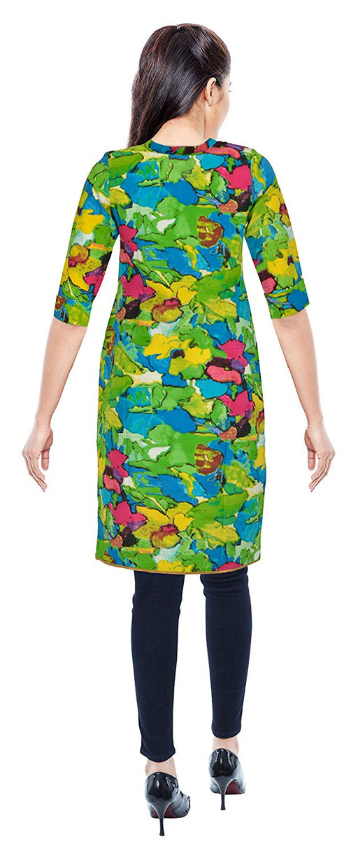 Women's Green Cotton Printed Casual Knee Length Kurti