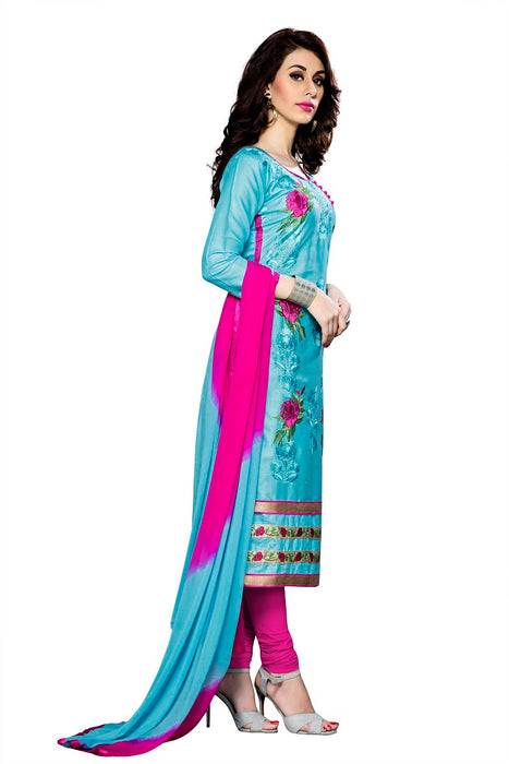 Womens Designer Sky Blue Cotton Partywear Salwar Suit Dress Material For Womens