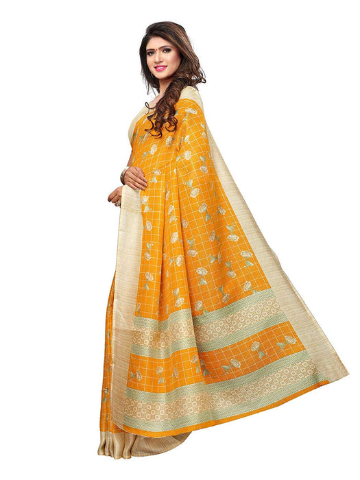 Yellow, Beige Color Poly Silk Saree