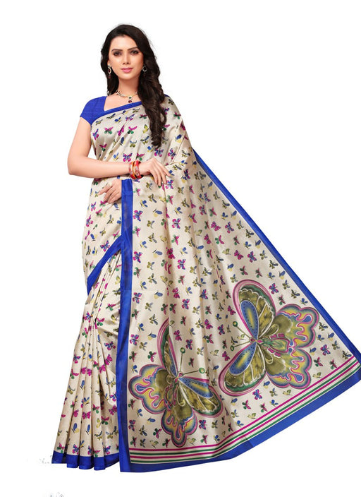 Off White, Blue, Multi Color  Poly Silk Saree only in Bigswipe