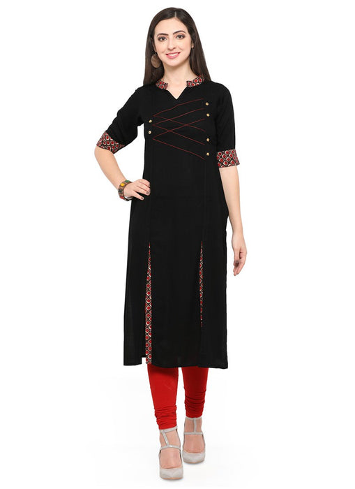 Black Color Plain, Buttons Rayon Kurti only in Bigswipe