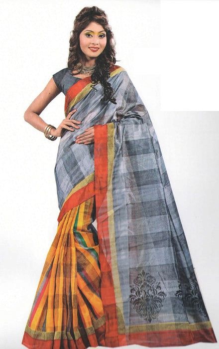 Check Printed Bhagalpuri Art Silk Saree only in Bigswipe