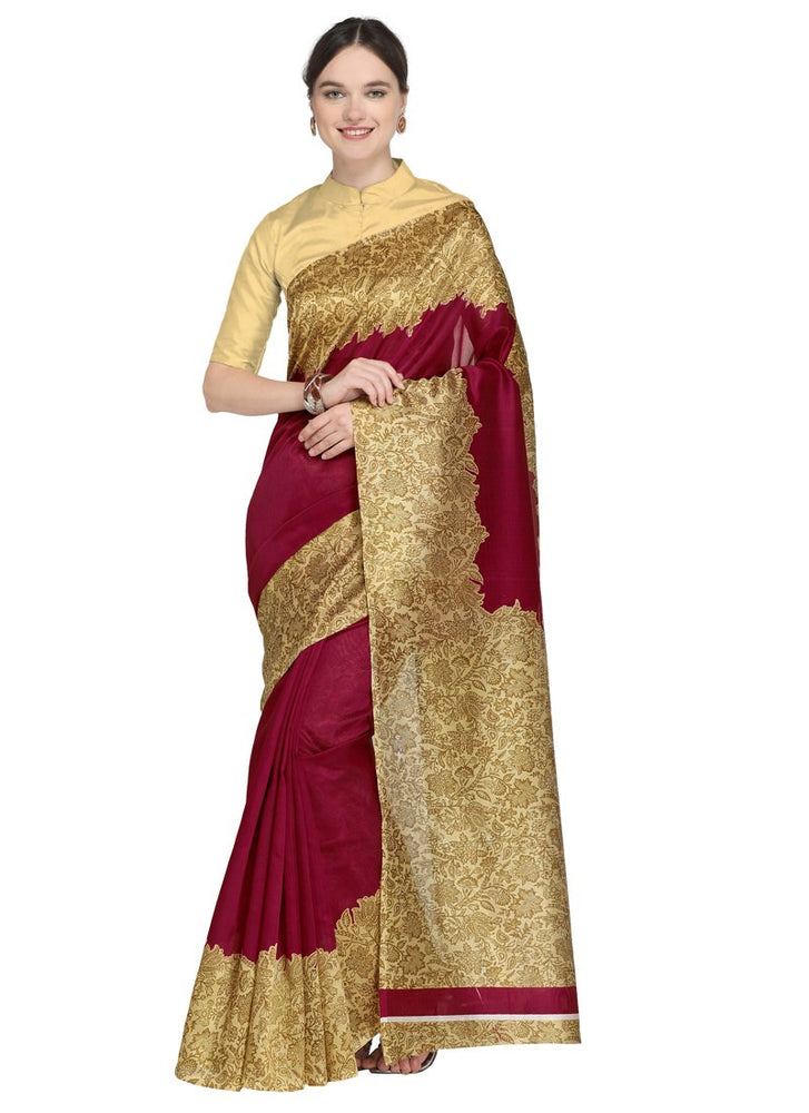 Maroon, Cream Color  Poly Silk Saree only in Bigswipe