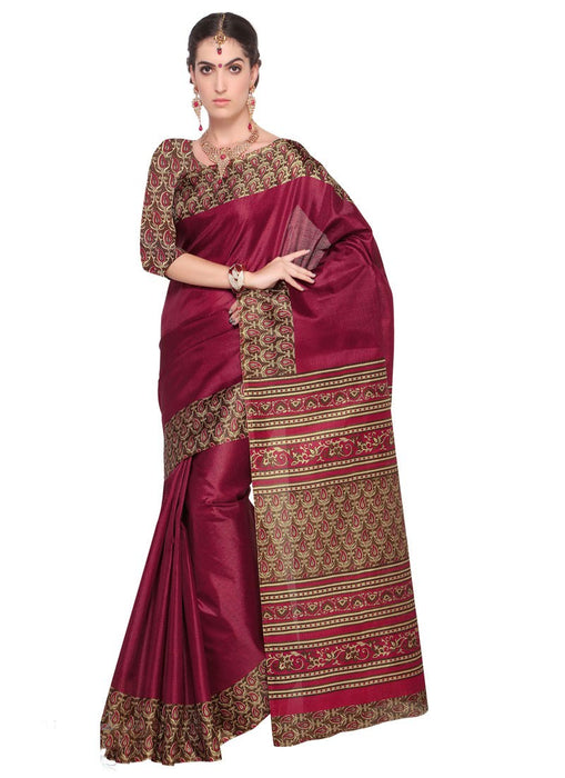 Maroon, Beige Color Bhagalpuri Saree only in Bigswipe