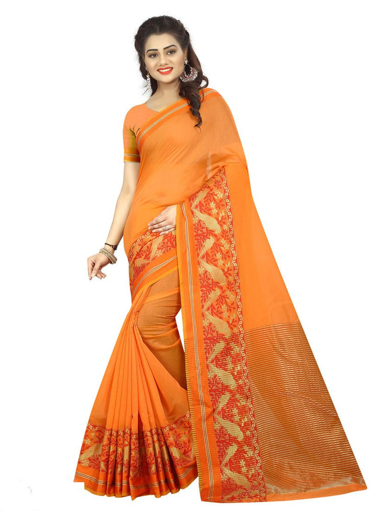 Orange Color Cotton Silk Saree only in Bigswipe