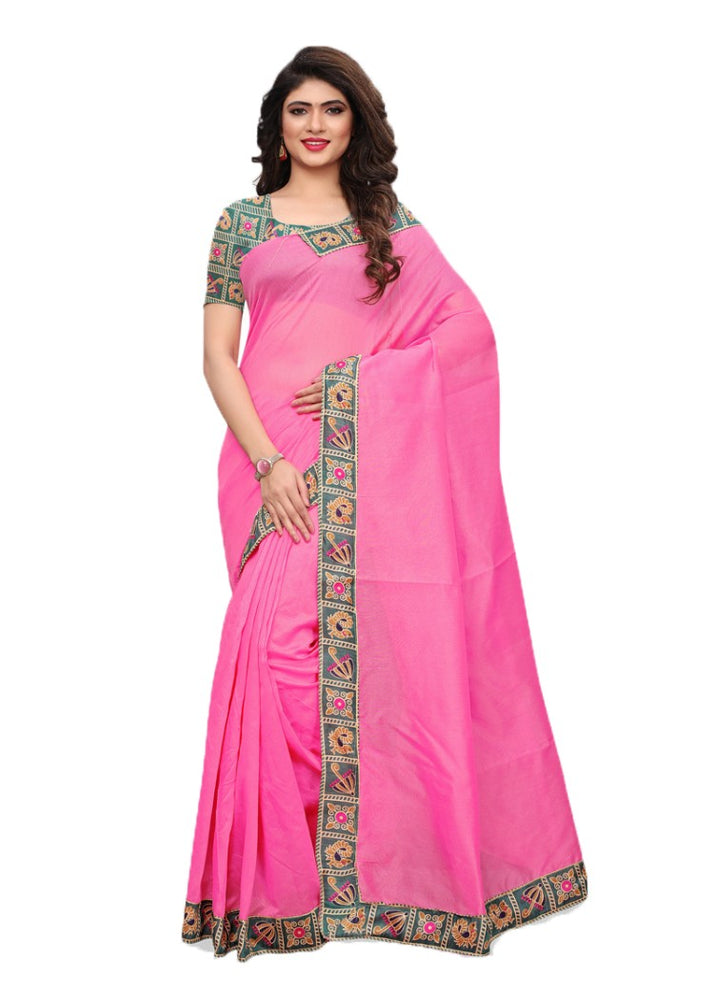 Pink Color Chanderi Silk Printed Work Saree only in Bigswipe