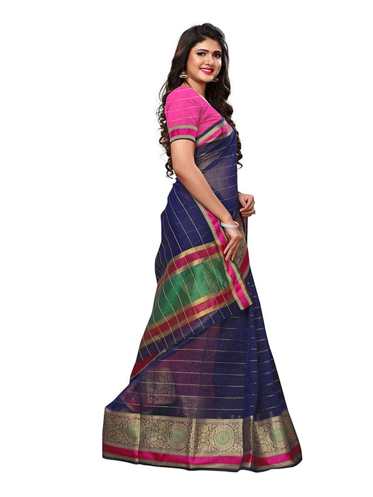 Navy Blue Color Chanderi Silk Saree only in Bigswipe