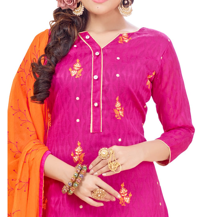 Cotton Jacquard Fabric Pink Color Dress Material only in Bigswipe