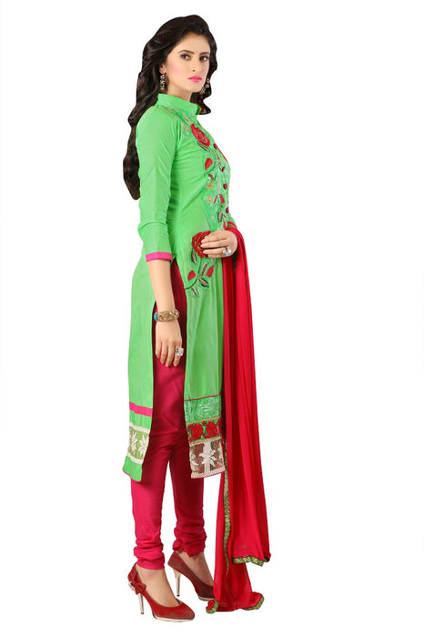 Light Green Cotton Embroidered Straight Suit Dress Material only in Bigswipe