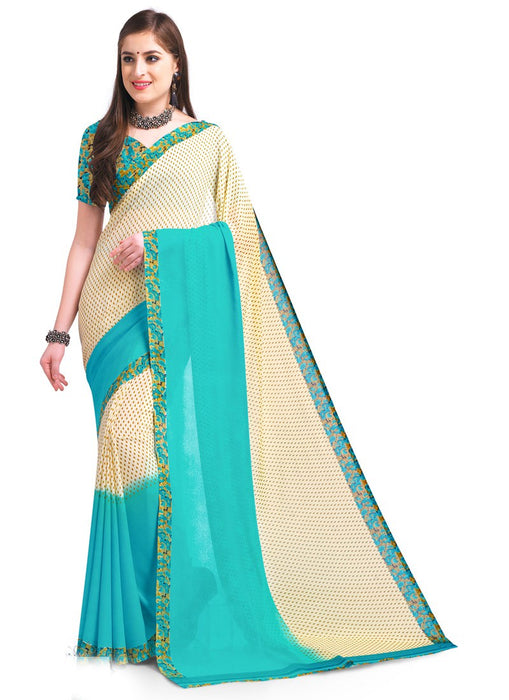 Cream, Blue Color  Georgette Saree only in Bigswipe