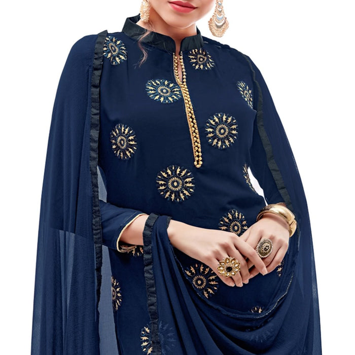 Georgette Fabric Navy Blue Color Dress Material only in Bigswipe