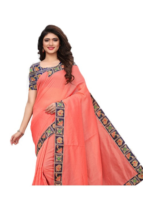 Peach Color Chanderi Silk Printed Work Saree only in Bigswipe