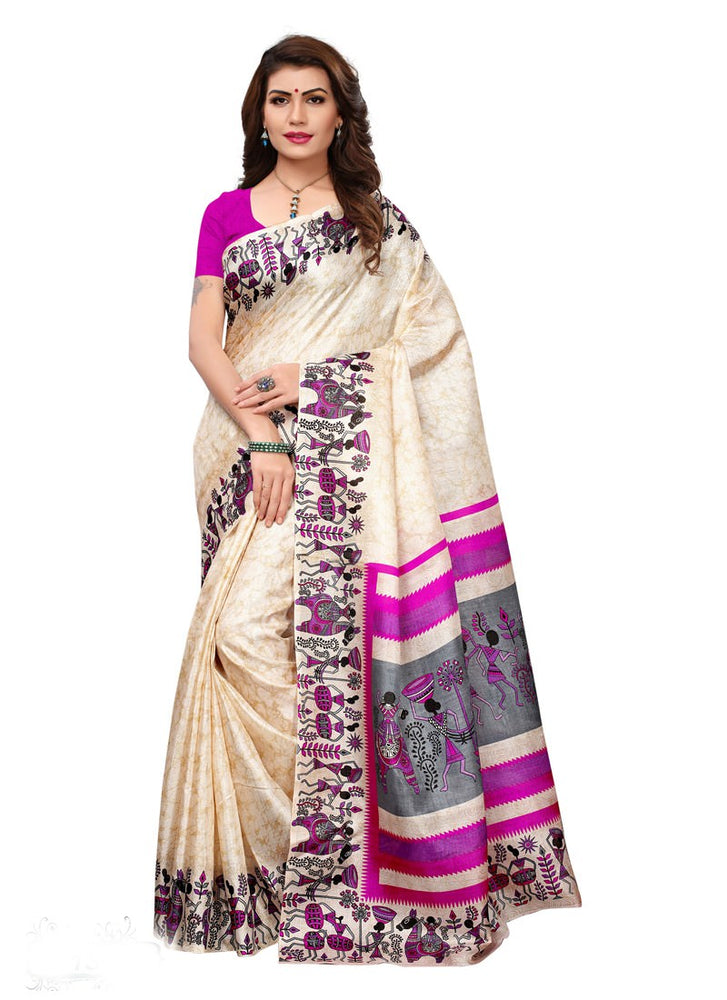 Off White, Beige Color  Khadi Silk (Art Silk) Saree only in Bigswipe