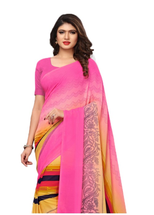 Pink, Mutli Color Georgette Printed Work Saree only in Bigswipe