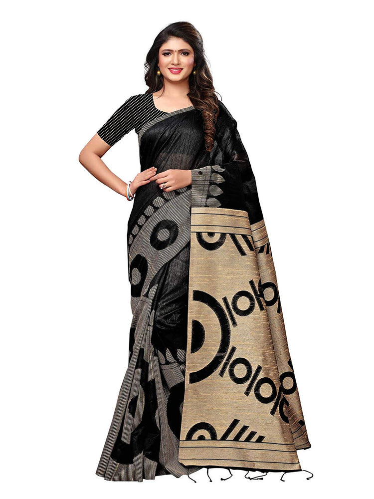 Black Color Tussar Silk (Art Silk) Saree only in Bigswipe