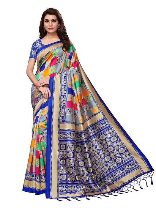 Blue, Multi Color Poly Silk Saree only in Bigswipe