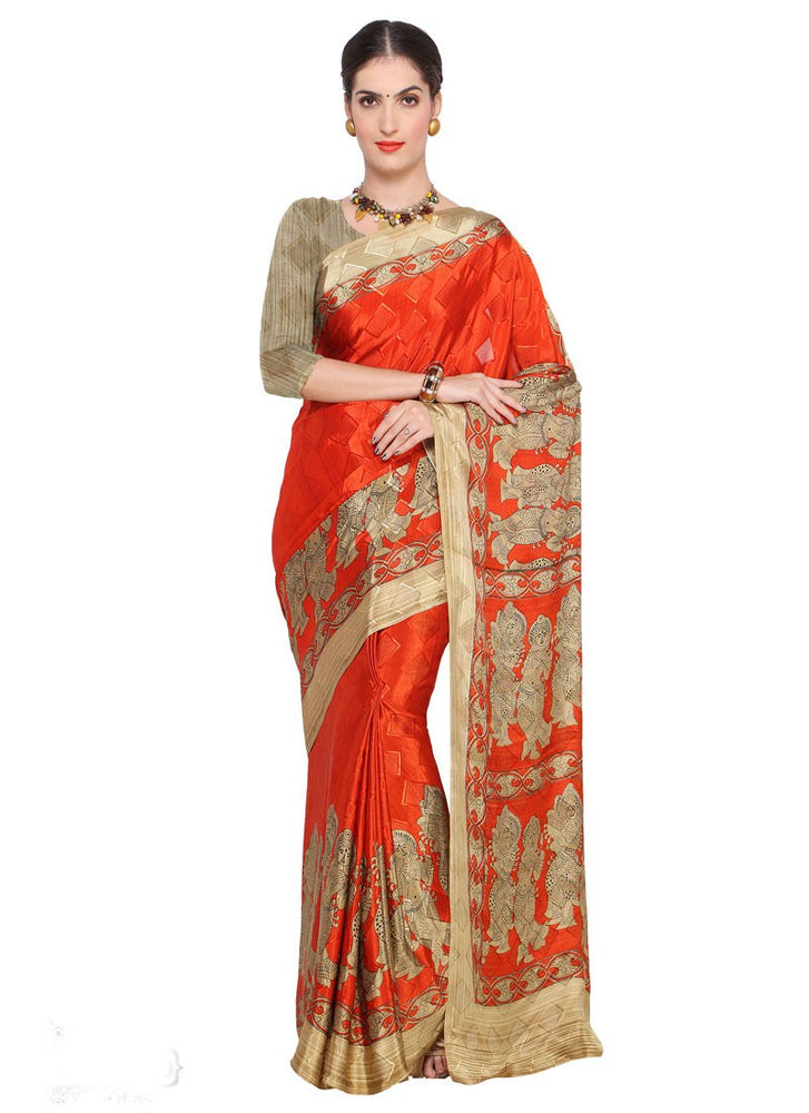 Brown, Beige Color Crepe Saree only in Bigswipe