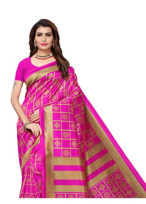 Pink, Beige Color Poly Silk Printed Work Saree only in Bigswipe