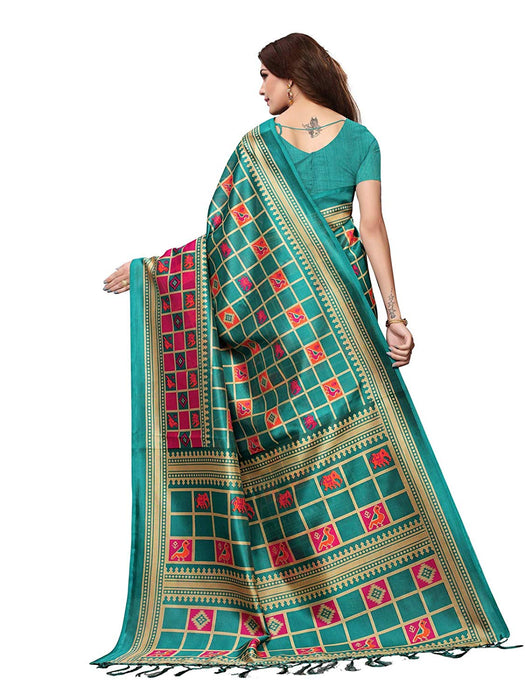 Turquoise, Multi Color Poly Silk Saree