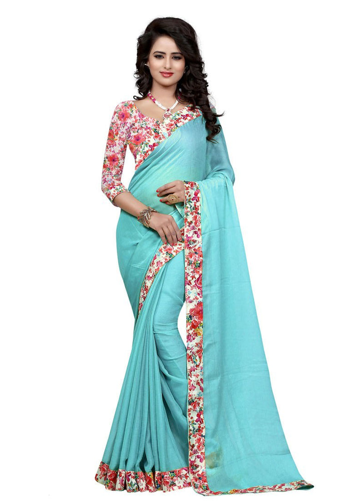 Light Blue Color Georgette Chiffon Saree only in Bigswipe