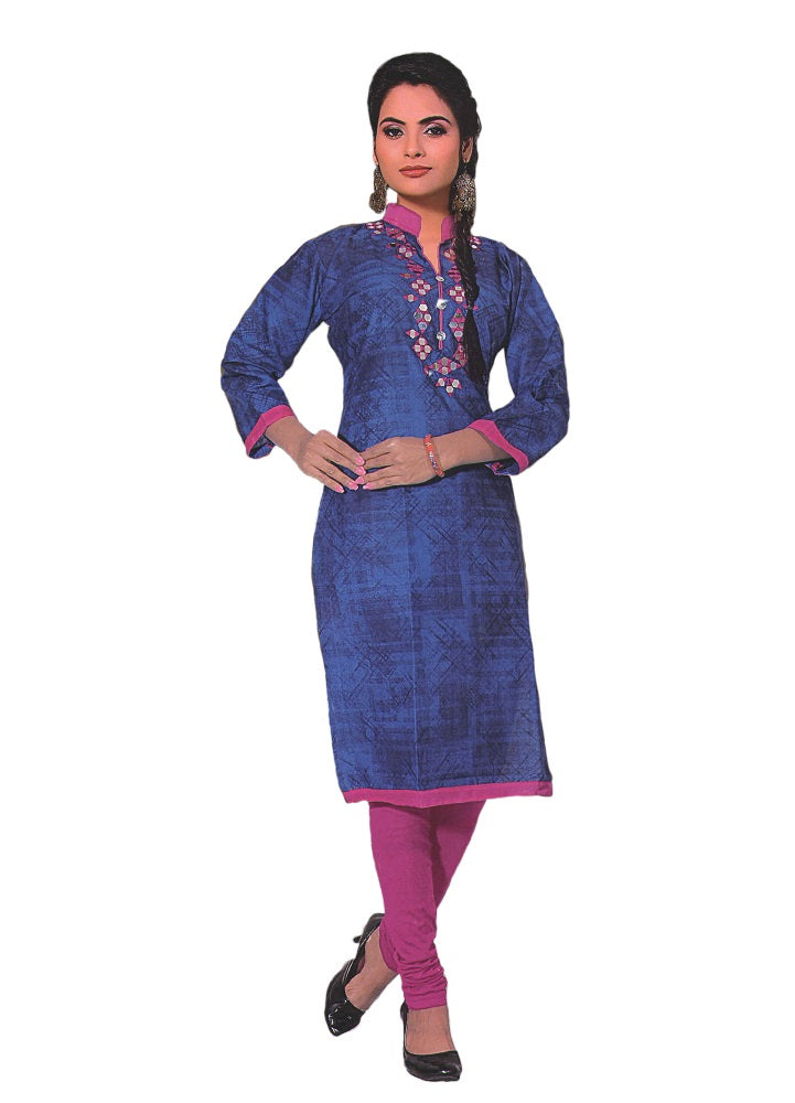 Blue Women&rsquo;s Chinese Collar Embroidered Kurti only in Bigswipe