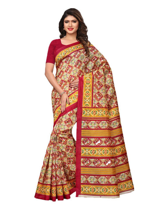 Beige, Maroon, Multi Color Bhagalpuri Silk Plain Work Saree only in Bigswipe