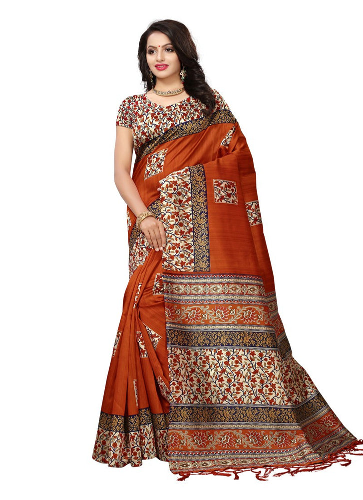 Brown, Multi Color  Poly Silk Saree only in Bigswipe