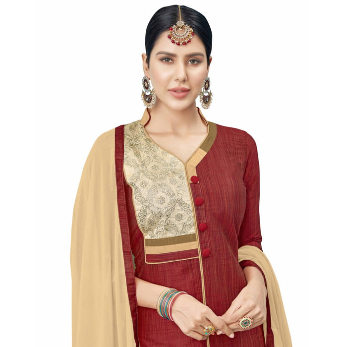 Cotton Silk Fabric Maroon Color Dress Material only in Bigswipe