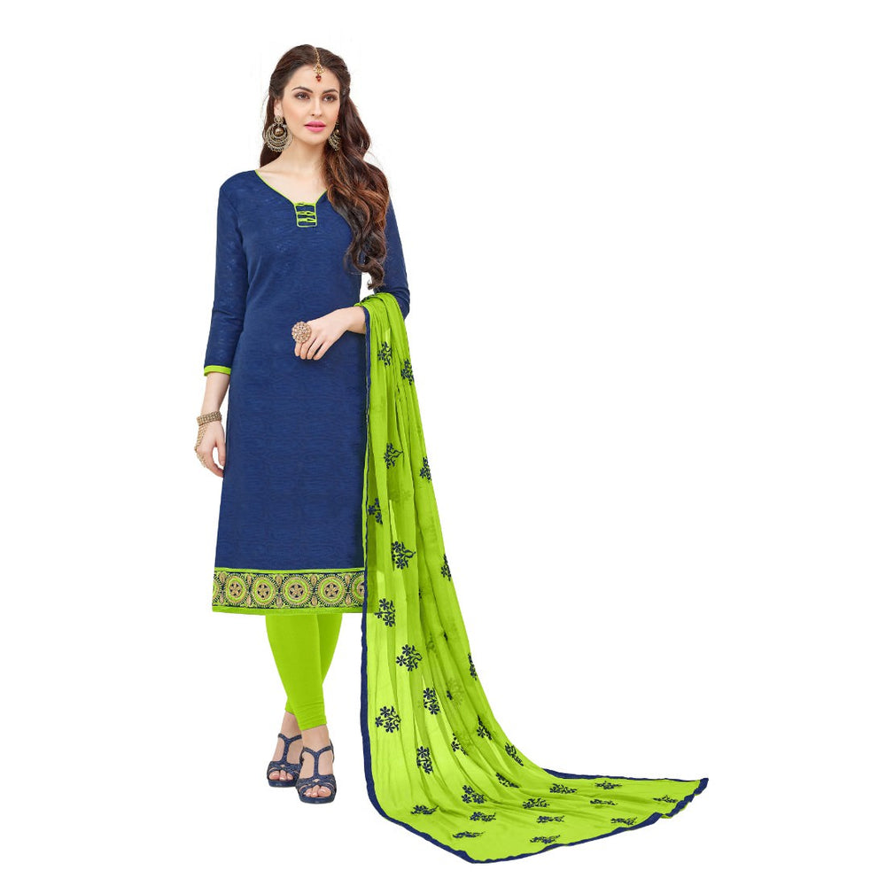 Cotton Jacquard Fabric Navy-Blue Color Dress Material only in Bigswipe