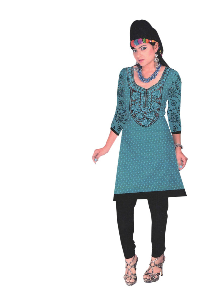 Blue Designer Round Embroidered Neck Women&rsquo;s  Kurta only in Bigswipe