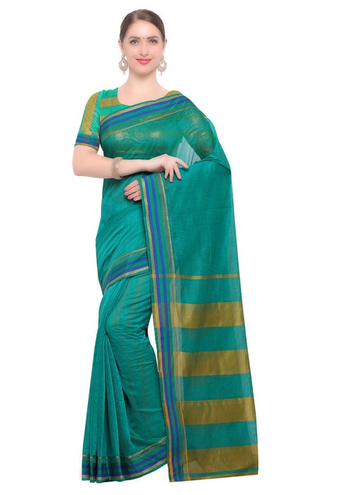 Peacock Green Color Chanderi Silk Saree only in Bigswipe