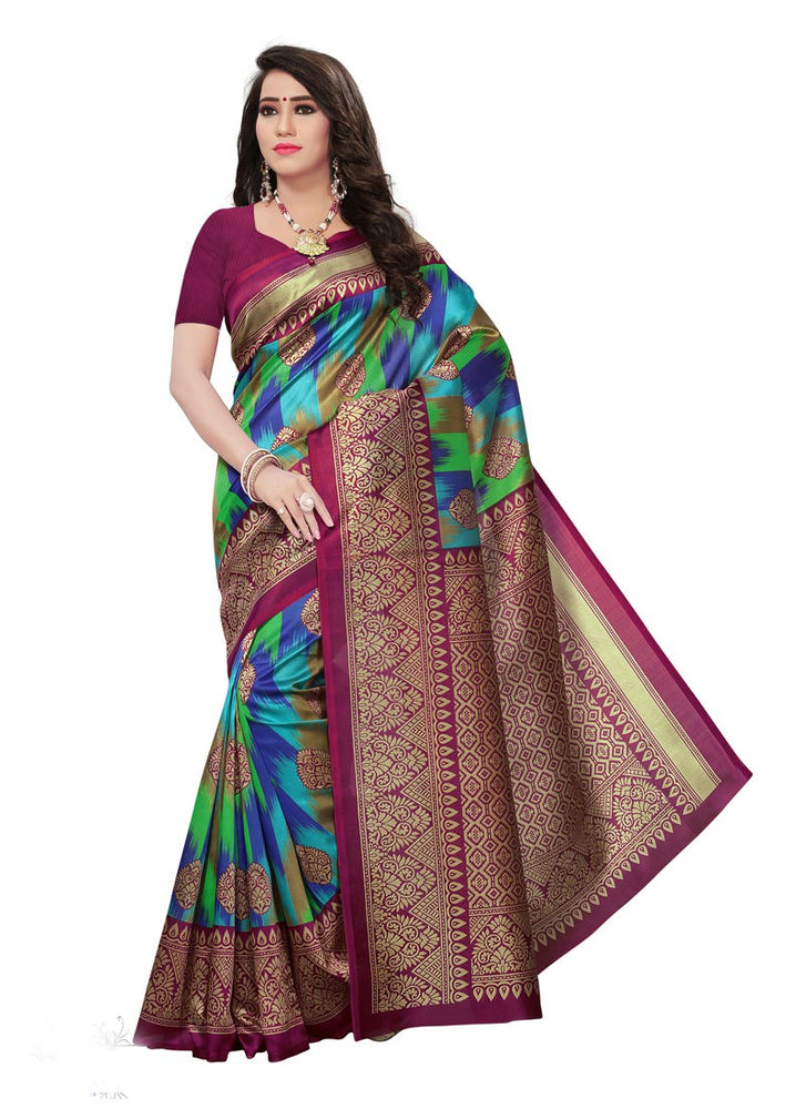 Magenta, Multi Color  Poly Silk Saree only in Bigswipe