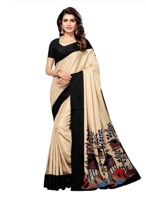 Beige, Black Color  Poly Silk Saree only in Bigswipe