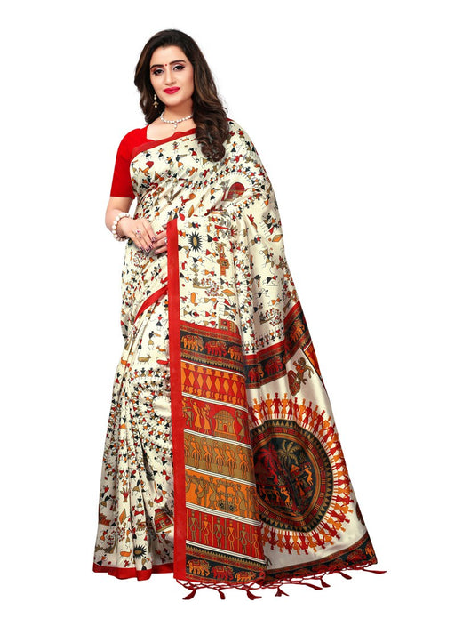 Off White, Red Color  Poly Silk Saree only in Bigswipe