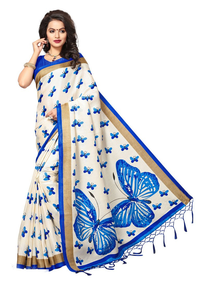 Beige, Blue Color  Art Silk Saree only in Bigswipe