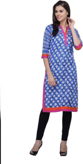 Women’s  Self Design Lime Green Straight Kurti With 3/4th Sleeves