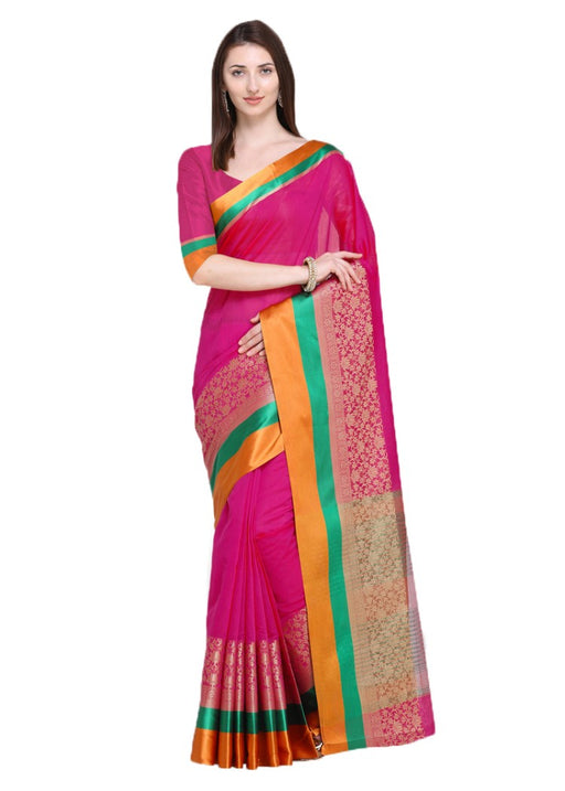 Pink Color Cotton Silk Plain Work Saree only in Bigswipe