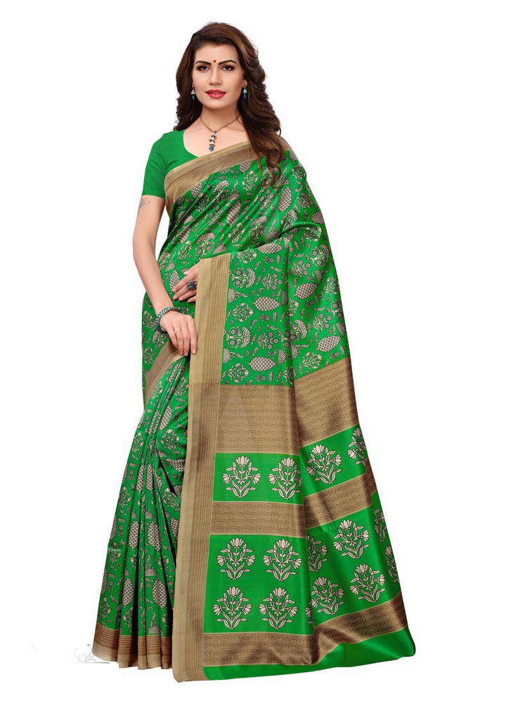 Green, Beige Color  Poly Silk Saree only in Bigswipe