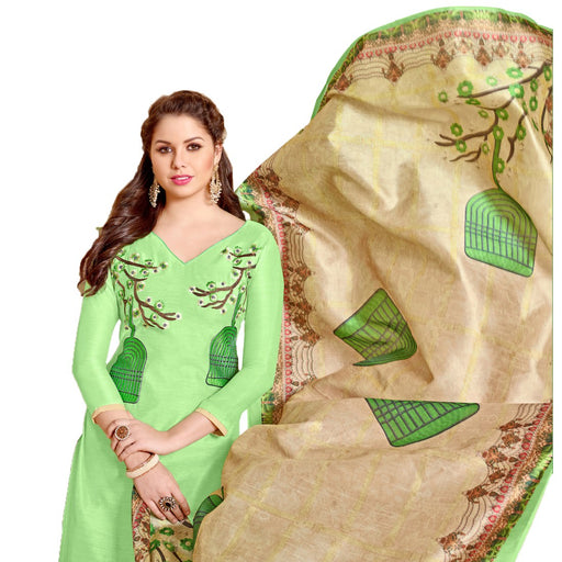 Chanderi Fabric Green Color Dress Material only in Bigswipe