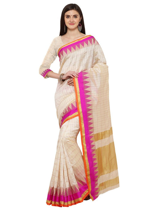 Off White,Pink Color Poly Silk Saree only in Bigswipe