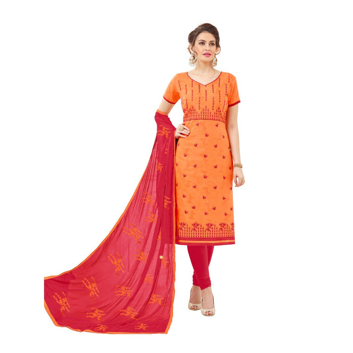 Cotton Jacquard Fabric Orange Color Dress Material only in Bigswipe