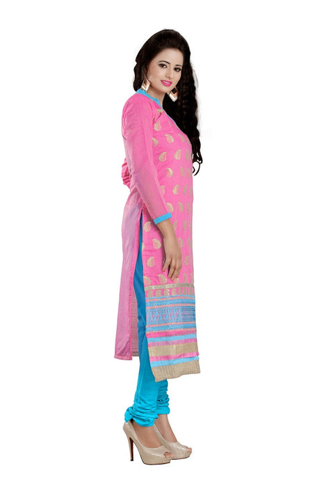 Womens Designer Pink Chanderi Partywear Salwar Suit Dress Material For Womens